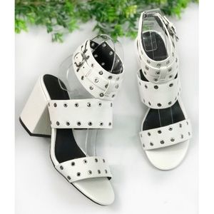 Rebecca Minkoff White Studded Block Heel Sandals 5